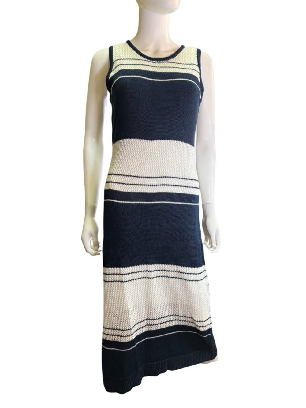 Madison + Hudson Navy & White Sleeveless Knit Midi Dress Size M 100% Acrylic EUC